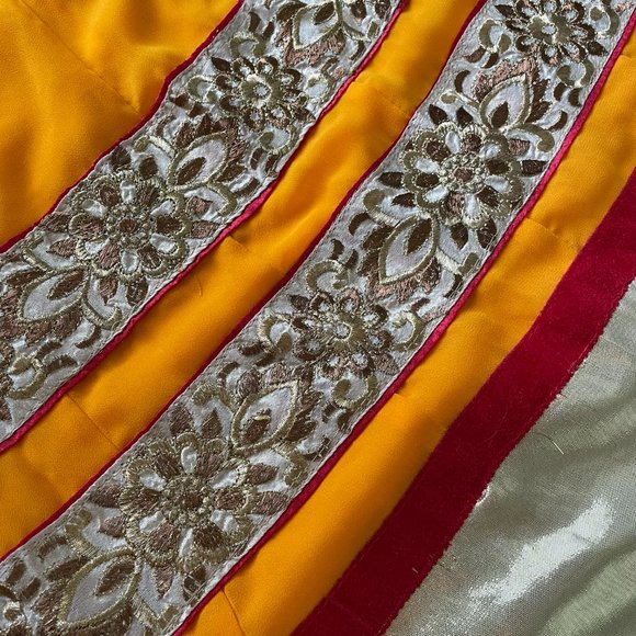 [NEW] Indian Pakistani Anarkali Gown Salwar Ethnic Suit Gold Coral Red XS - Picture 8 of 10